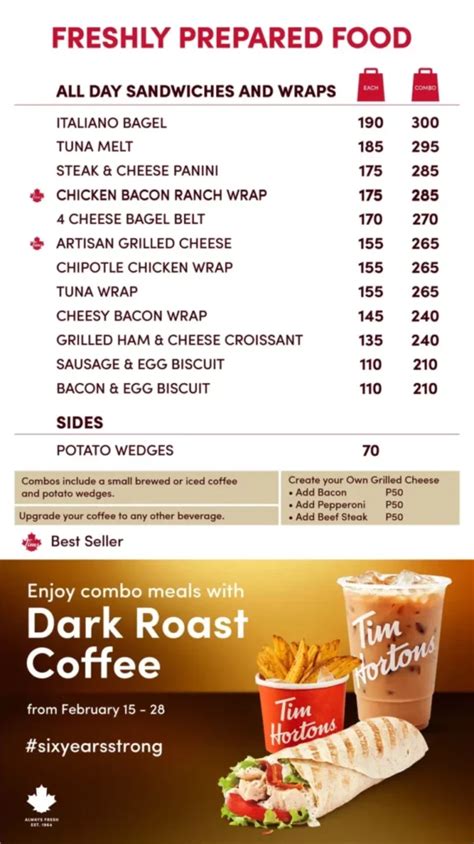 tim hortons philippines menu|Tim Hortons Sandwiches and Wraps Combos Menu Prices .